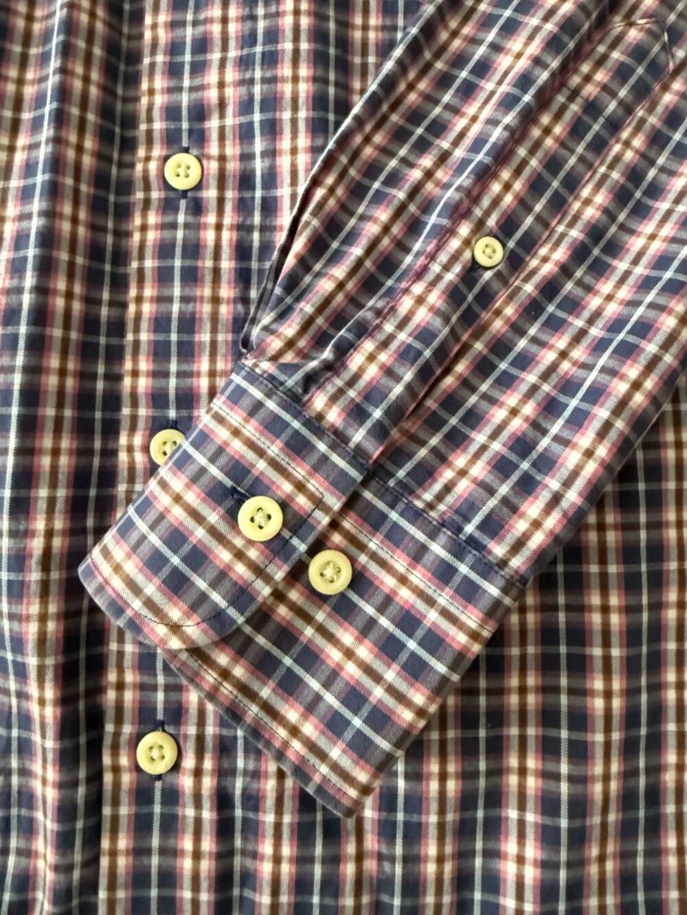 Peter Millar Mens Medium Plaid Button-Up Long-Sleeve Shirt 100% Cotton Blue Pink - Picture 7 of 11